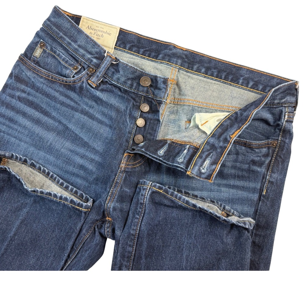 Abercrombie & Fitch Mens Dark Wash Straight Leg Button Fly Jeans 34x32